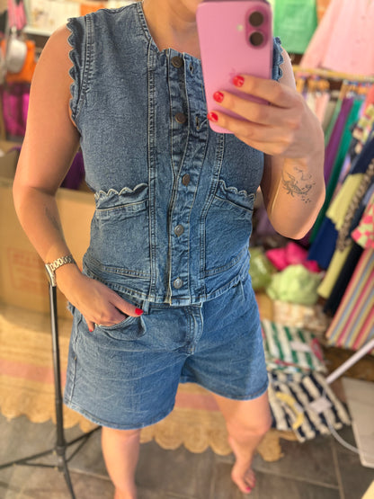 Scallop Denim Waistcoat Top