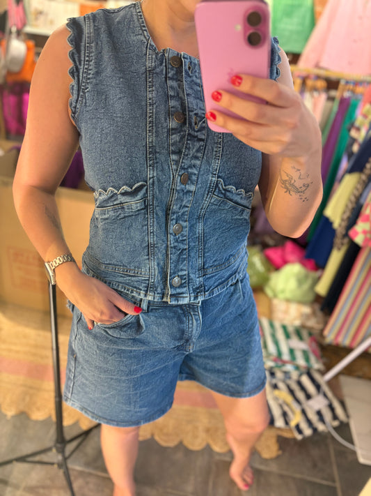 Scallop Denim Waistcoat Top