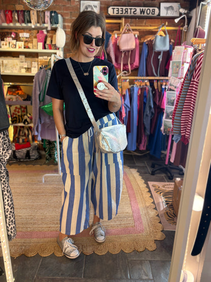 Striped Barrel Leg Trousers