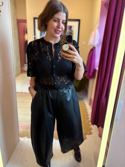 Black Collarless Lace Blouse