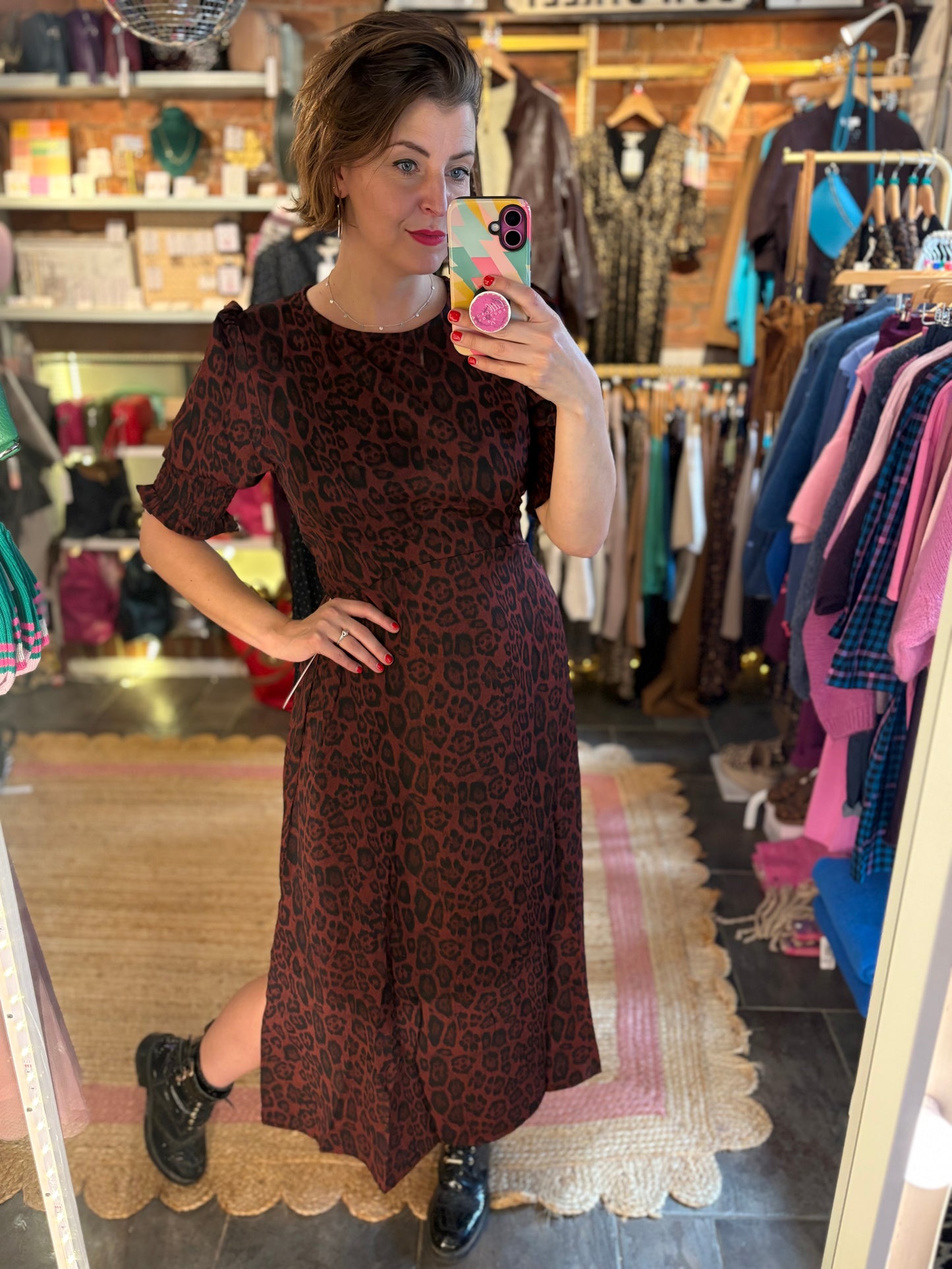 Berry Leopard Print Midi Dress