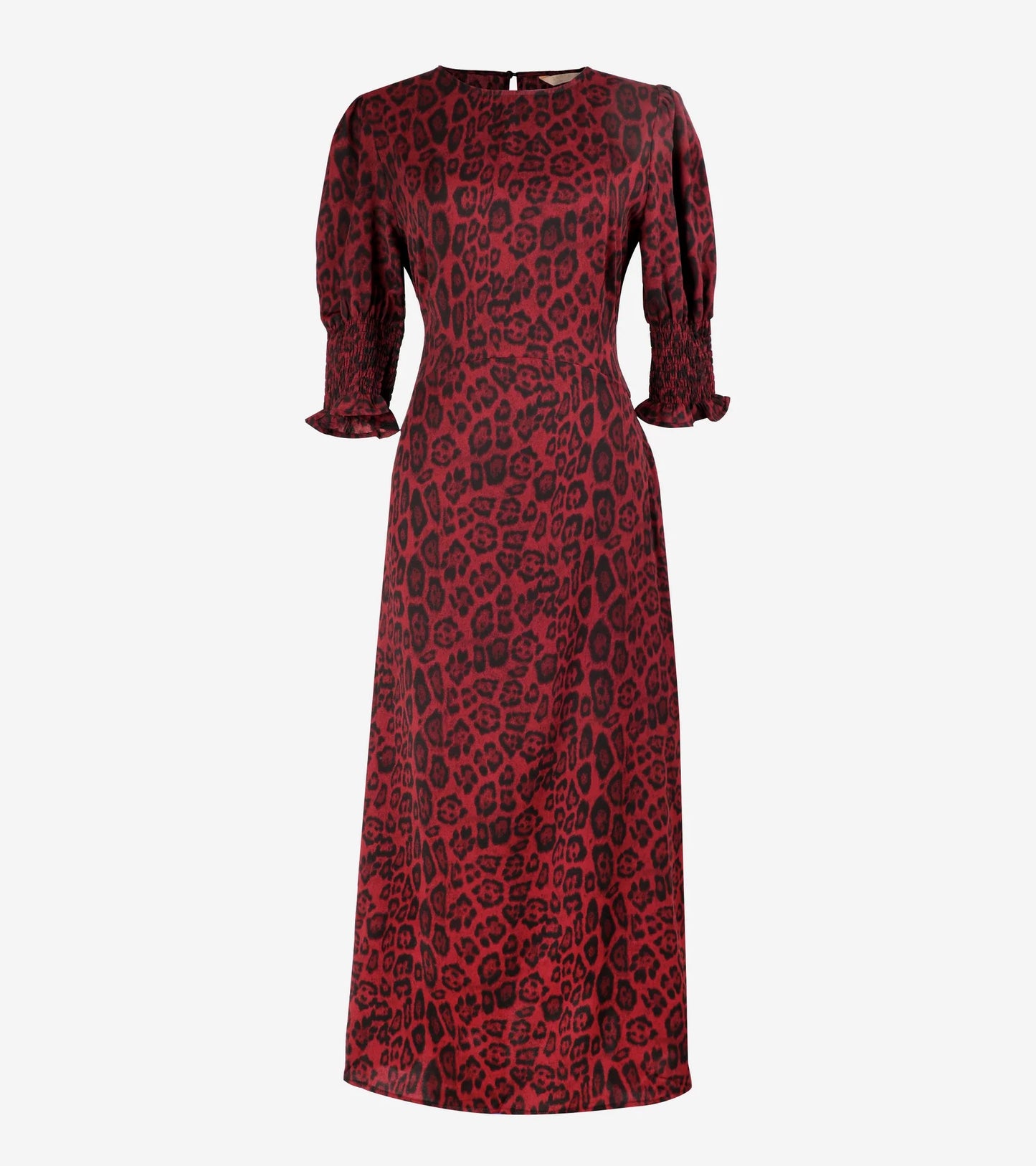 berry colour leopard print midi tea dress