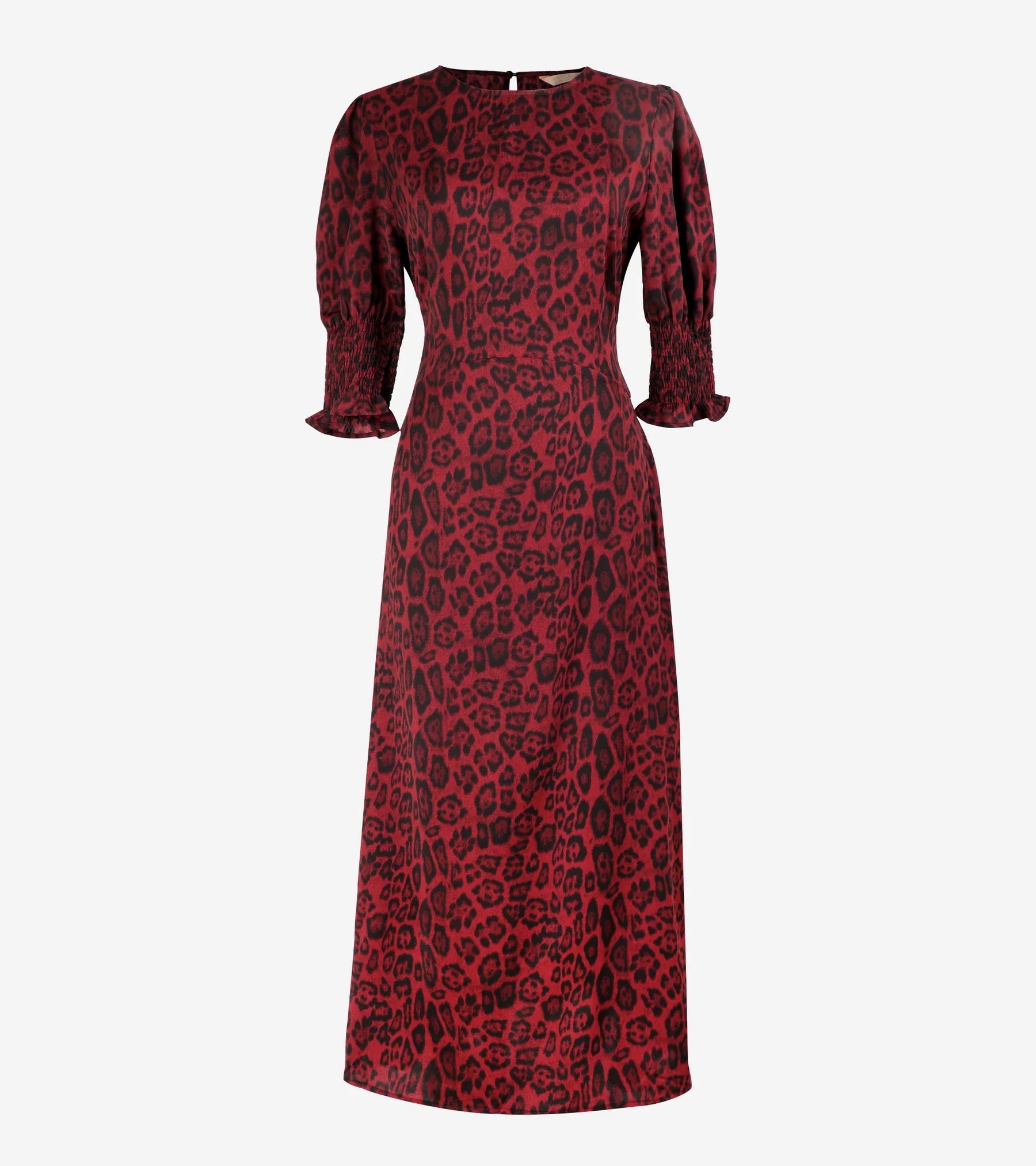 berry colour leopard print midi tea dress