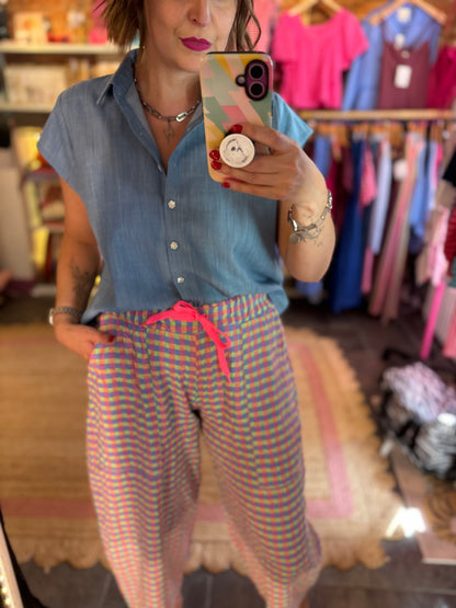 Gingham Barrel Leg Trousers *New Season Colours*