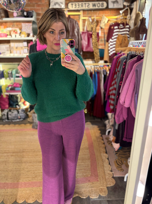 Ribbed Wide Leg Trousers | Magenta