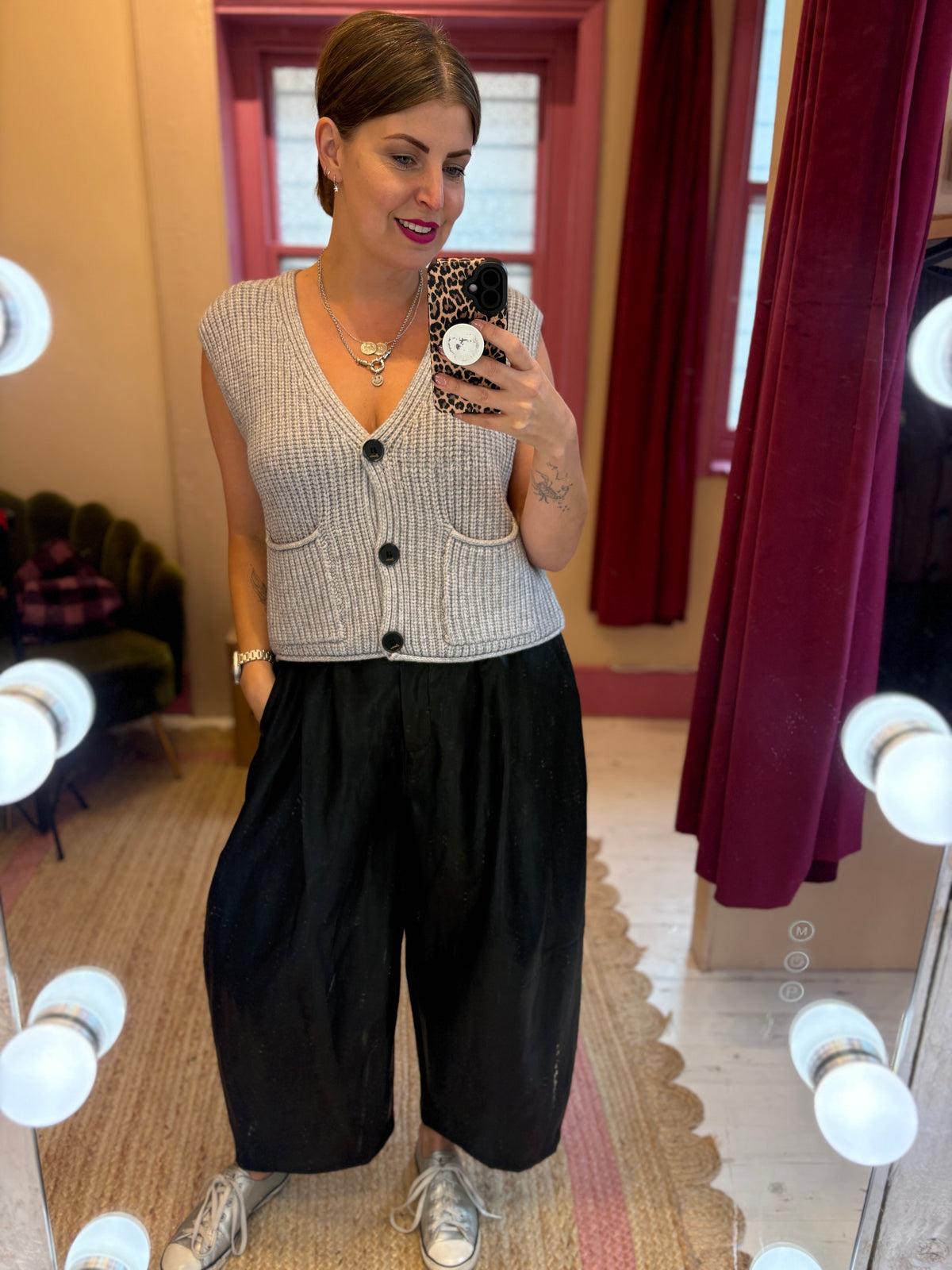 Leather Barrel Leg Trousers