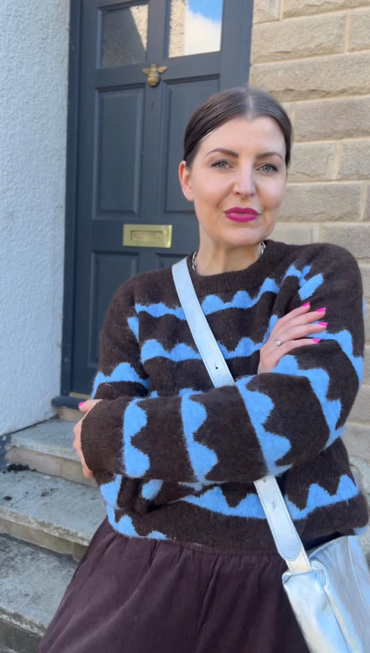 Wave Knit Jumper Brown & Blue