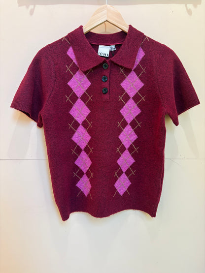 Knit Argyle Polo Top
