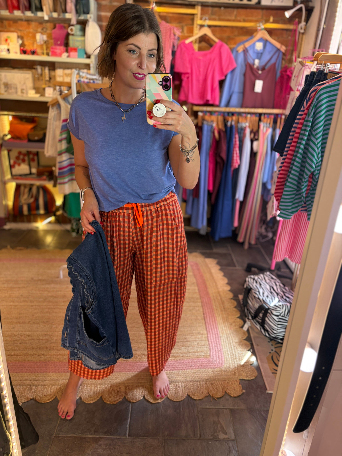 Gingham Barrel Leg Trousers *New Season Colours*
