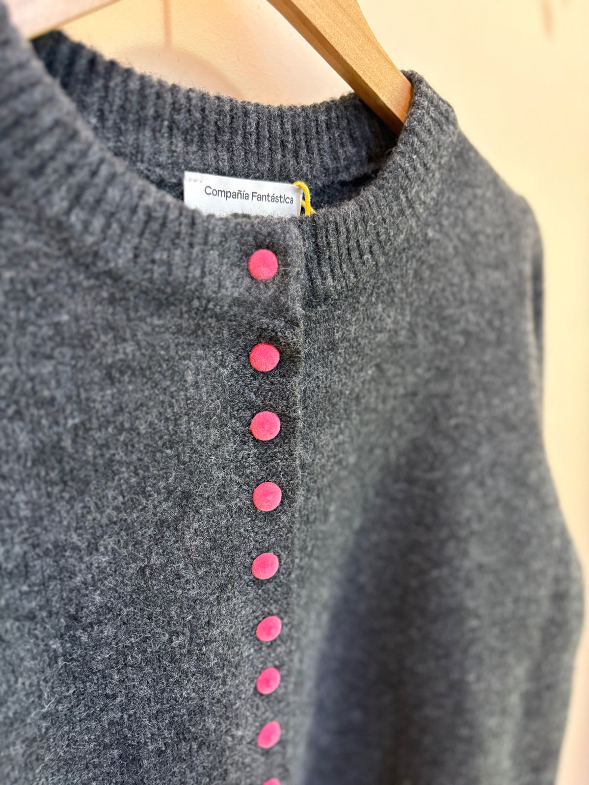 Charcoal Cardigan Pink Velvet Buttons