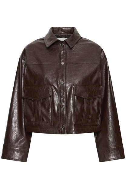 Brown leather jacket on a white background