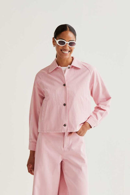 Cropped Pink Denim Shirt Jacket