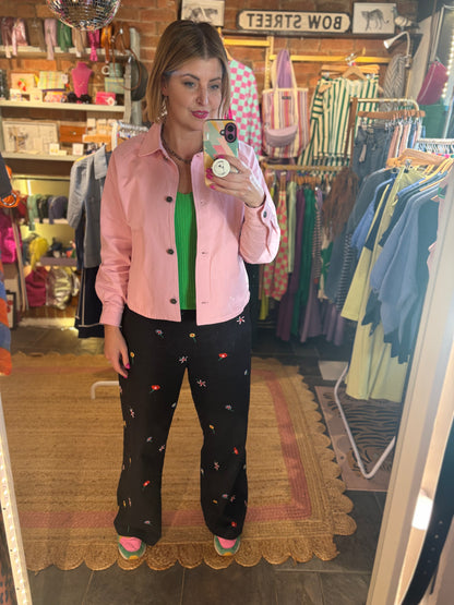 Cropped Pink Denim Shirt Jacket