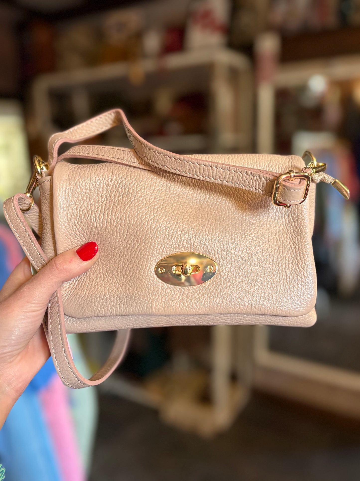 Leather Crossbody Postman’s Lock Handbag