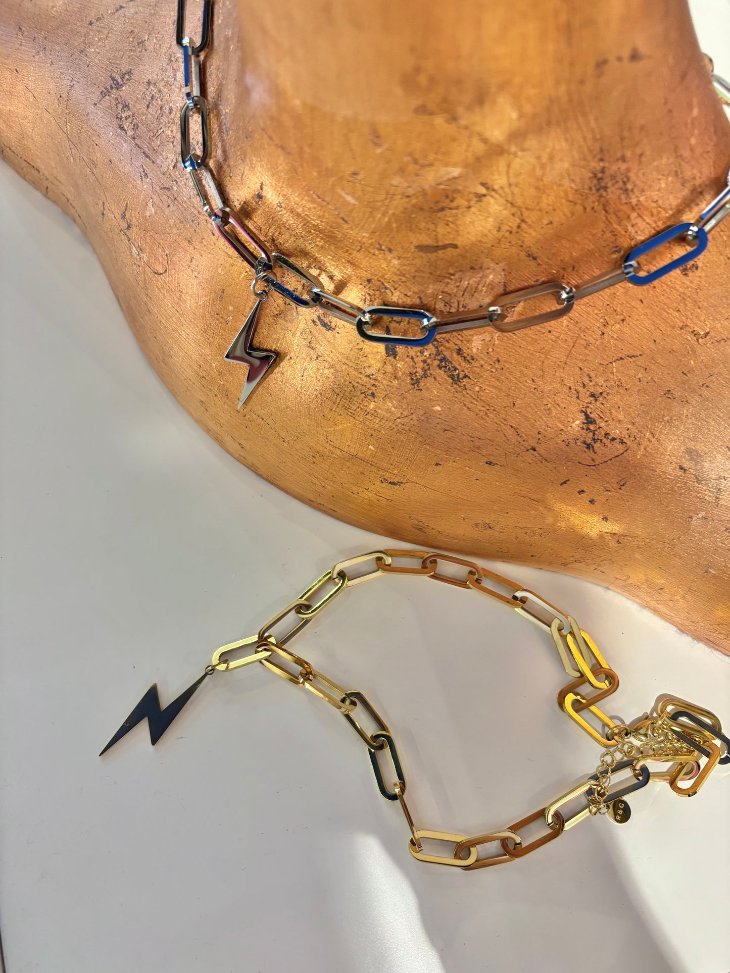 Chunky Links Lightening Bolt Necklace