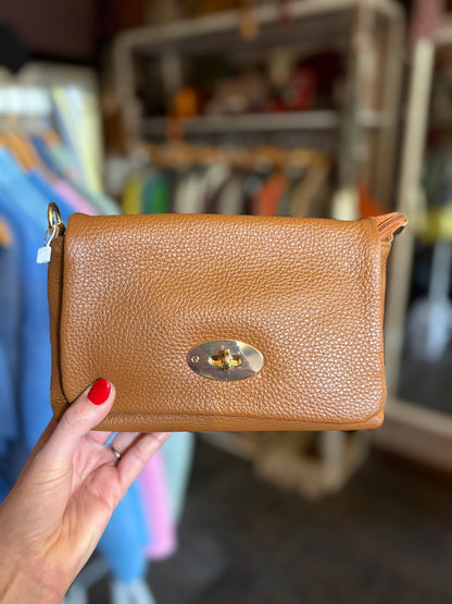 Leather Crossbody Postman’s Lock Handbag