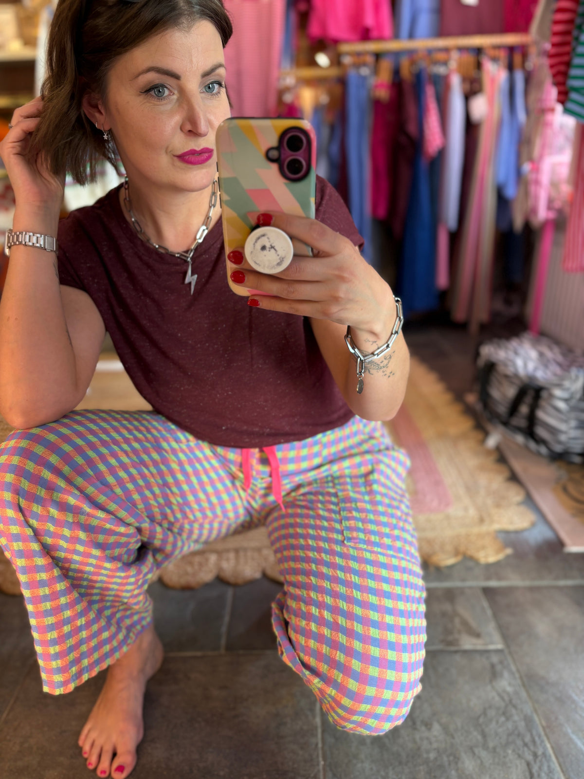Gingham Barrel Leg Trousers *New Season Colours*