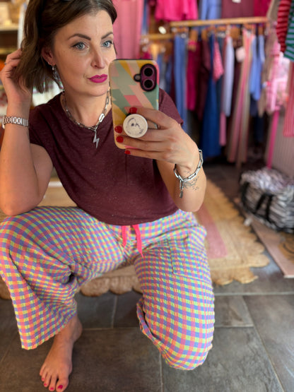 Gingham Barrel Leg Trousers *New Season Colours*