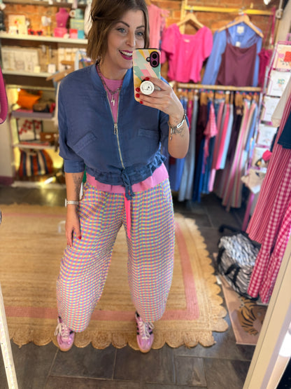 Gingham Barrel Leg Trousers *New Season Colours*