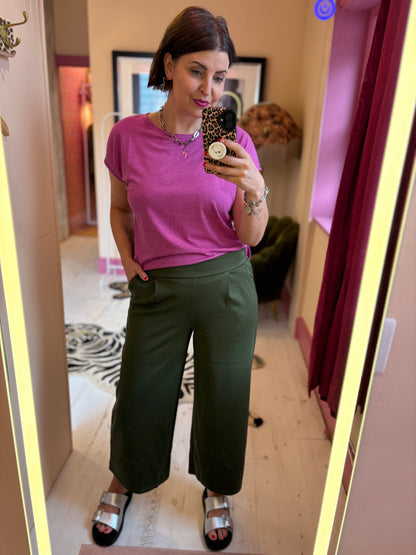 Jersey Wide Leg Cropped Trouser - Rifle Green