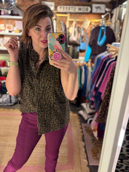 Leopard Print Denim Gilet