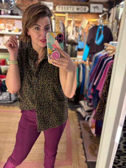 Leopard Print Denim Gilet