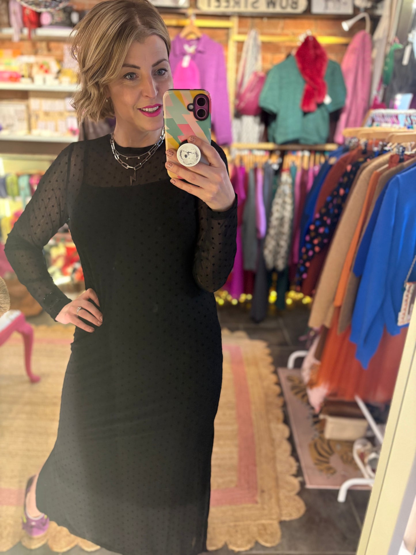 Flower Polka Dot Mesh Column Dress