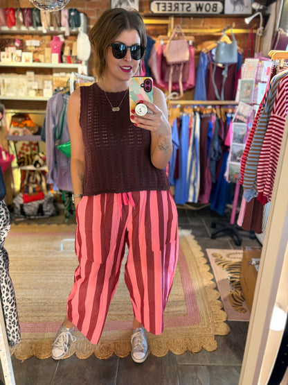 Striped Barrel Leg Trousers