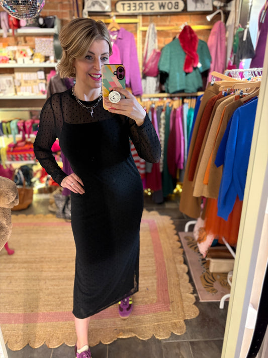 Flower Polka Dot Mesh Column Dress