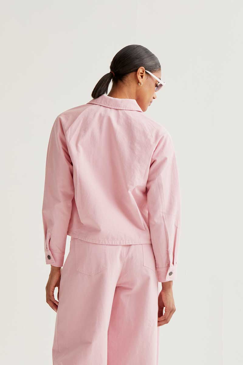 Cropped Pink Denim Shirt Jacket