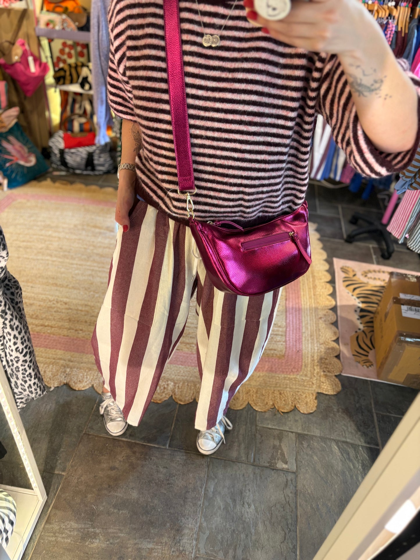 Striped Barrel Leg Trousers