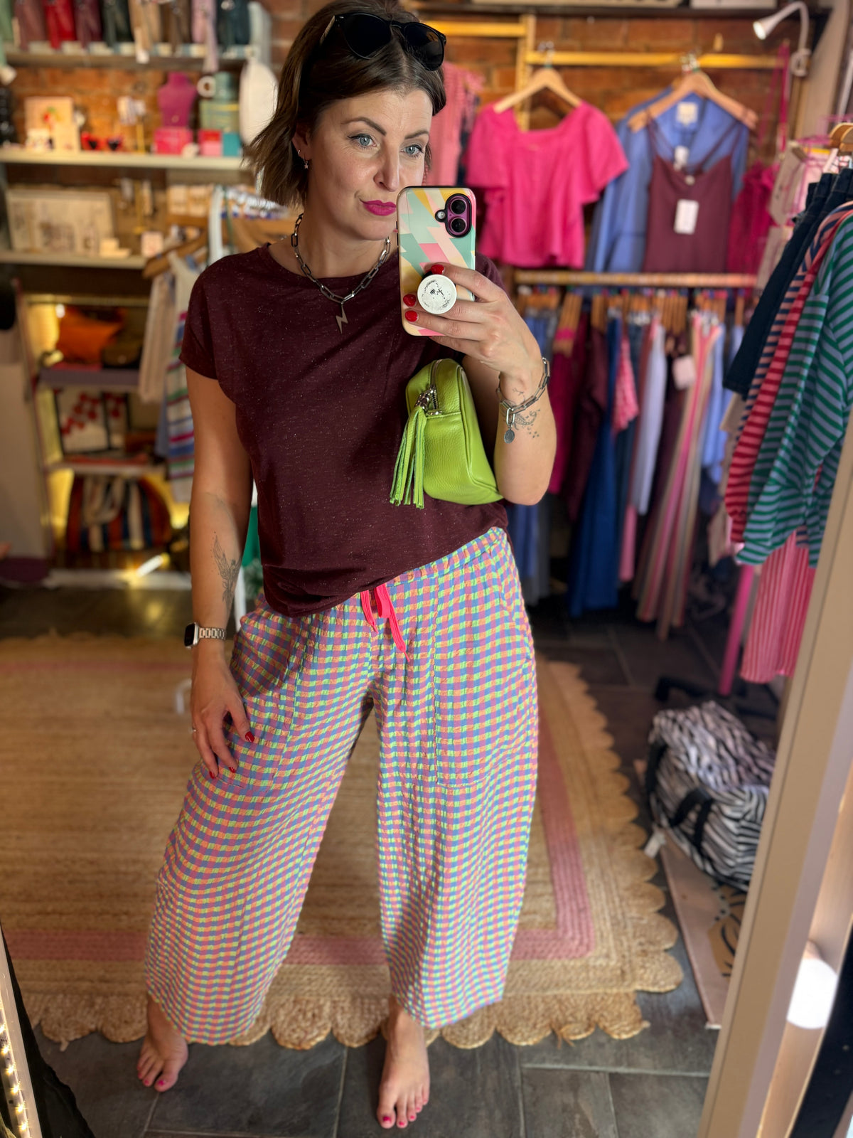 Gingham Barrel Leg Trousers *New Season Colours*