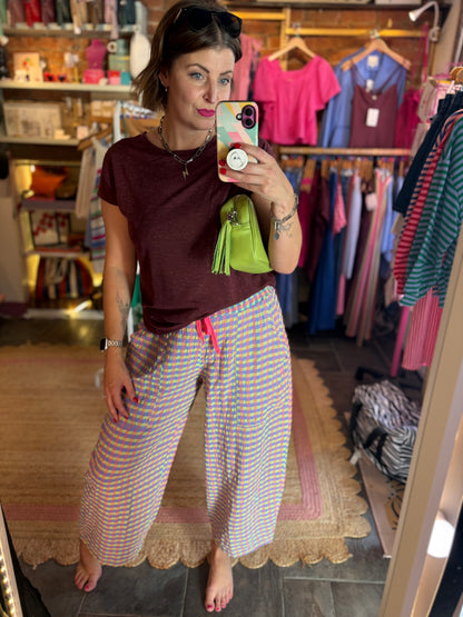 Gingham Barrel Leg Trousers *New Season Colours*