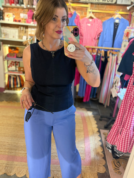 Sleeveless Jersey Denim Top