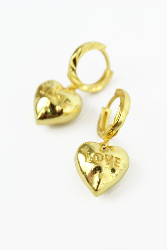 Gold Chunky Heart Huggie Earrings