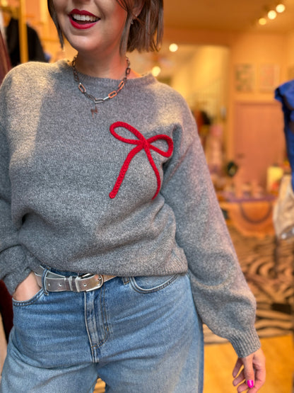 Red & Grey Bow Jumper