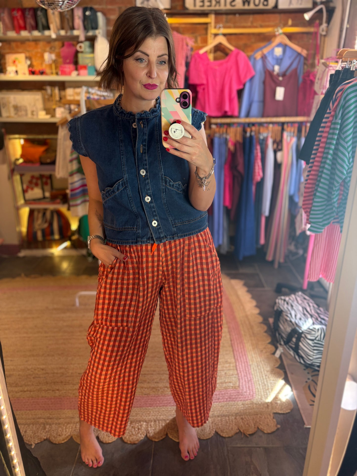 Gingham Barrel Leg Trousers *New Season Colours*