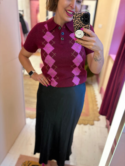 Knit Argyle Polo Top