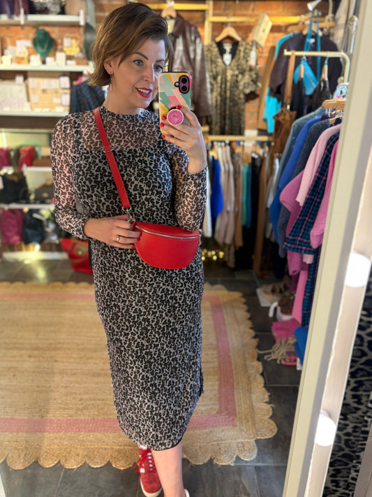 Leopard Print Mesh Column Dress