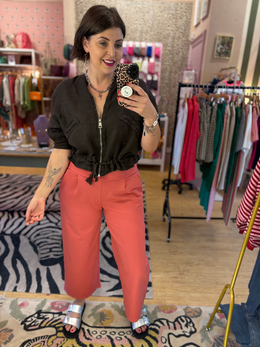 Jersey Wide Leg Cropped Trouser - Rusty Dark Coral