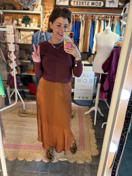 Satin Midi Slip Skirt