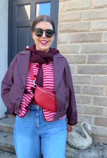 Burgundy Faux Leather Bomber Jacket