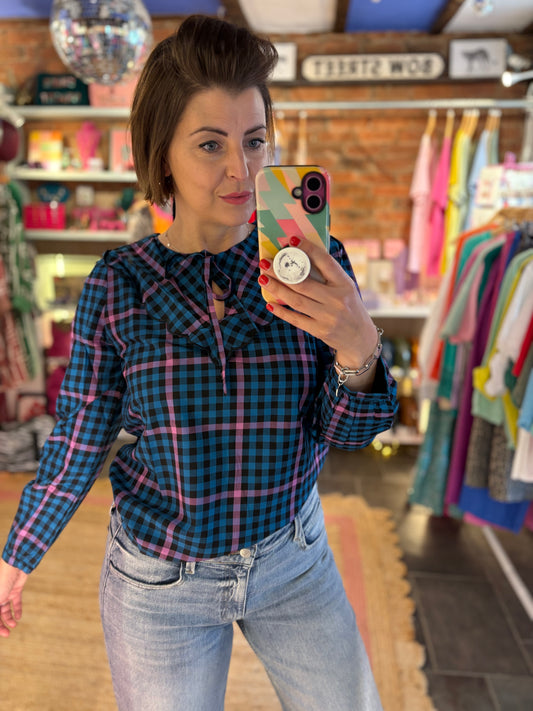 Scallop Collar Gingham Blouse