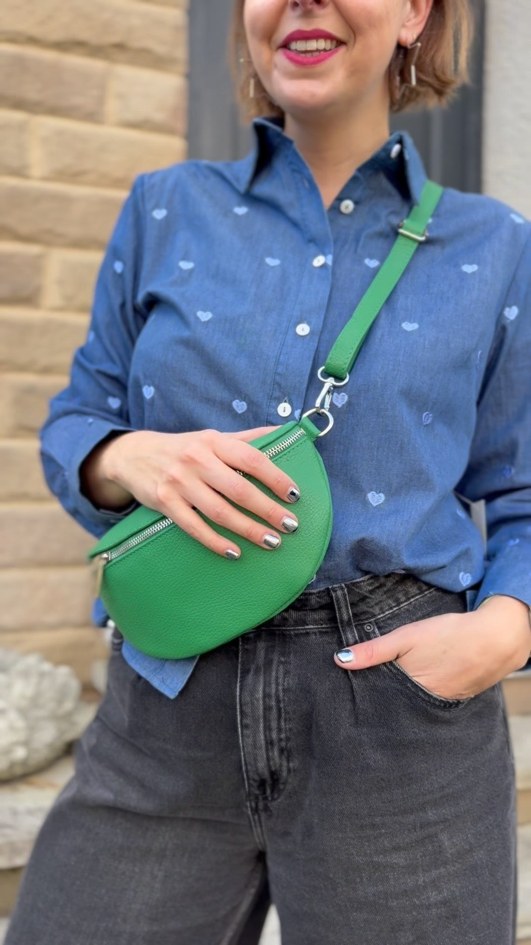 Denim Embroidered Hearts Shirt