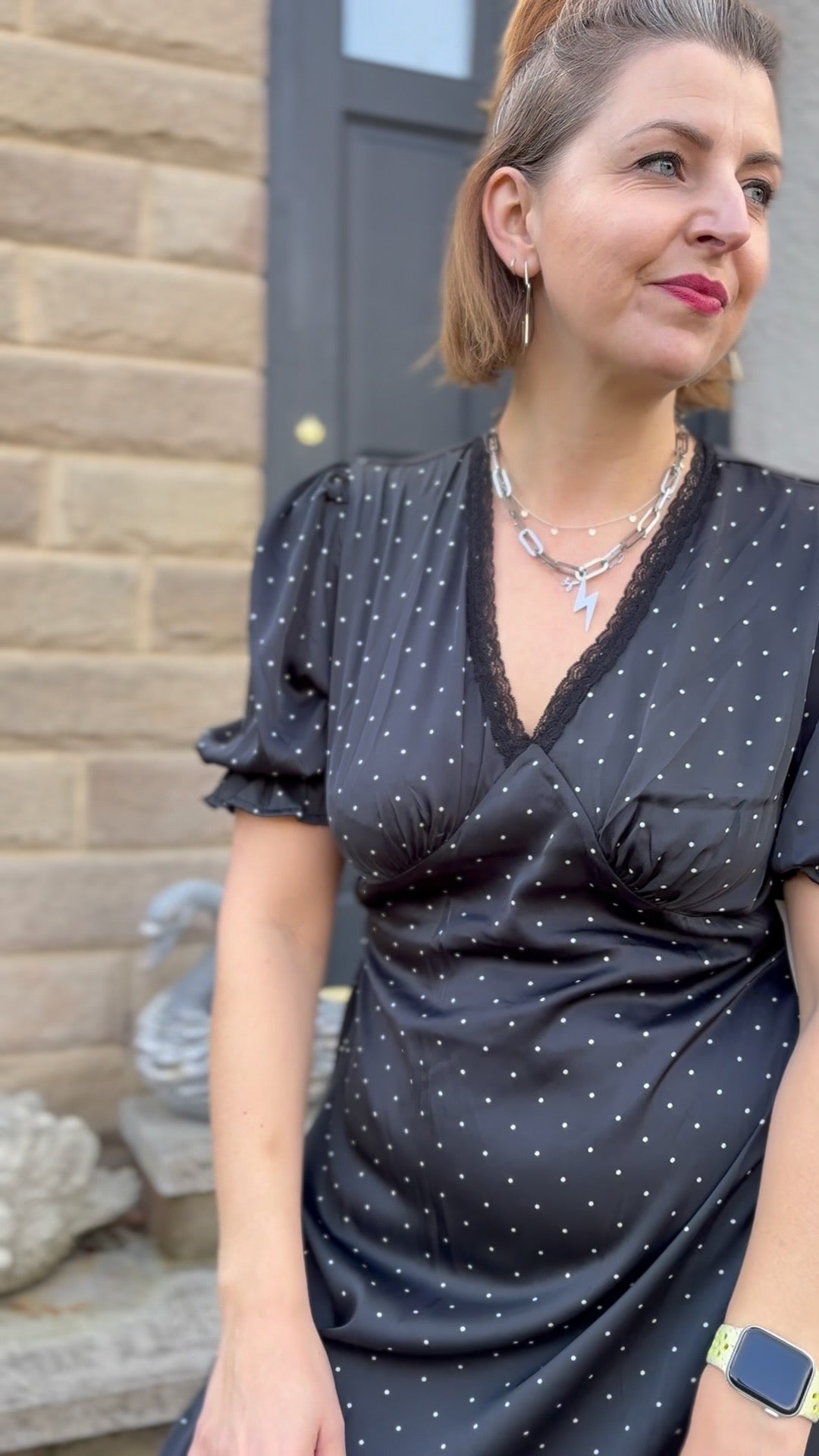 Satin Lace Polka Dot Tea Dress