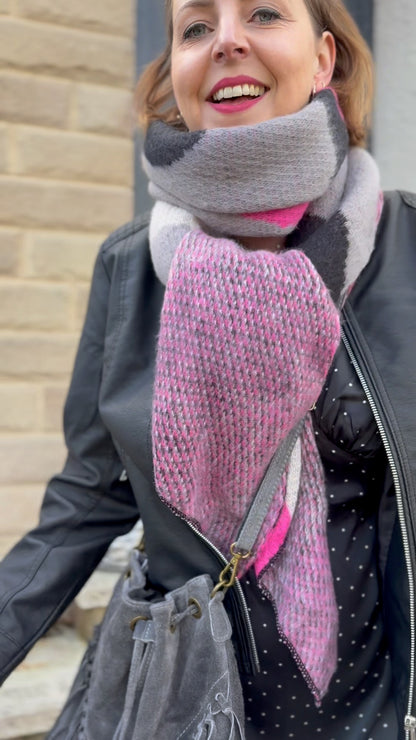 Grey Pink & Black Colourblock Scarf