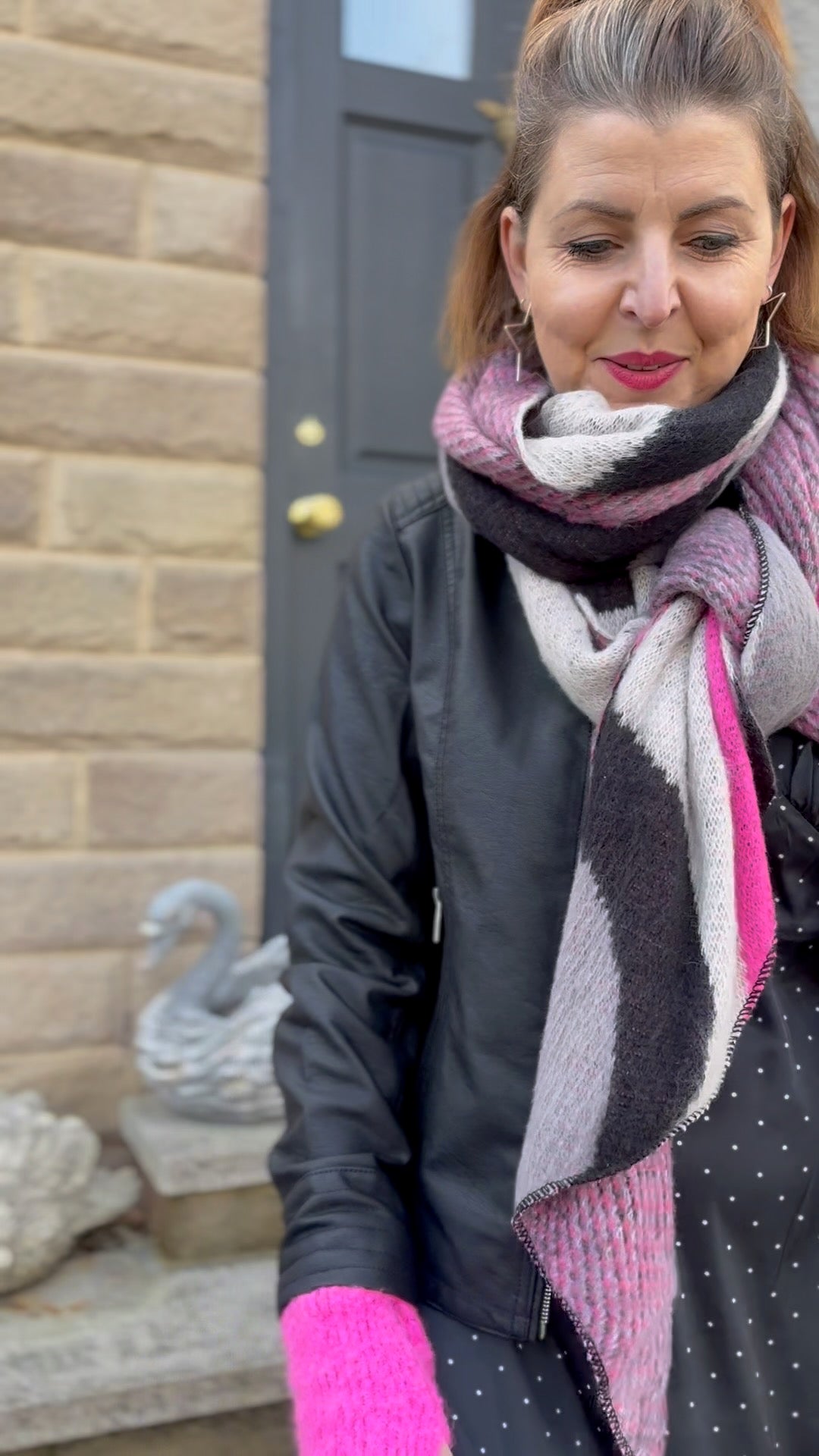Grey Pink & Black Colourblock Scarf