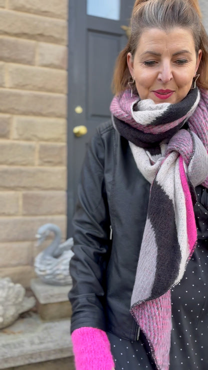 Grey Pink & Black Colourblock Scarf