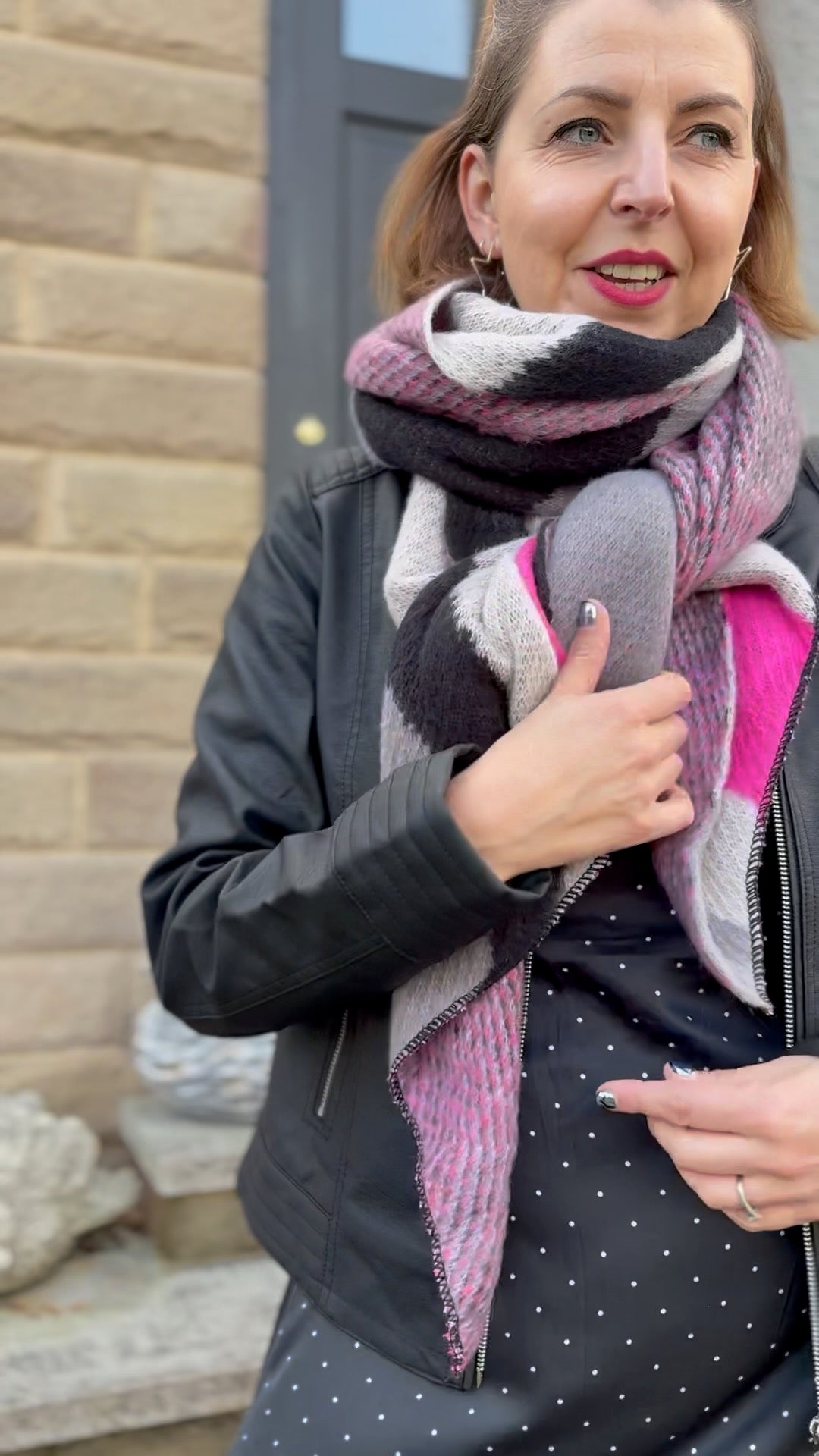 Grey Pink & Black Colourblock Scarf