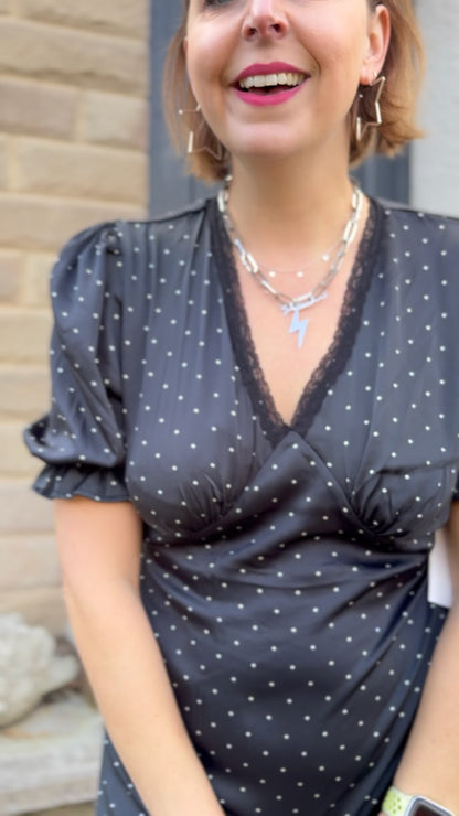 Satin Lace Polka Dot Tea Dress